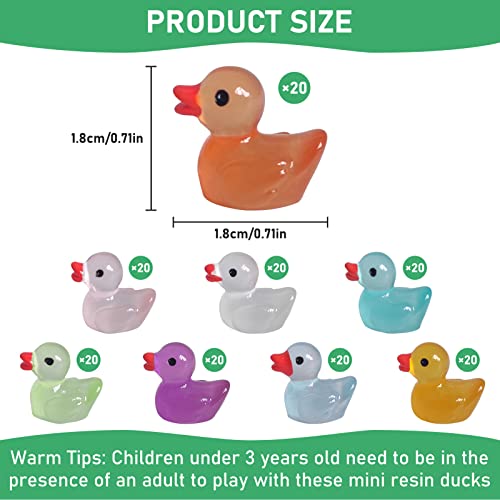 160 Pieces Luminous Mini Resin Ducks Glow In The Dark Tiny Ducks Miniature Ornament Mini Ducks Figures For Garden Dollhouse Landscape Potted Plants Decoration Diy Crafts Decors(8 Colors) #TOP1