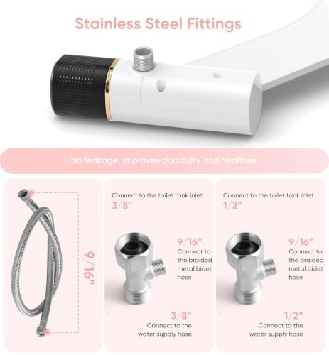 Image of Ultra-Slim Bidet Attachment, Posterior&Feminine Wash-(Retractable Dual Nozzles), Non-Electric Bidet Attachment for Toilet Seat, Adjustable Fresh Cold Water Pressure, Stainless Steel Inlet (BlackGold)