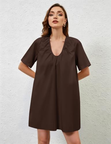 Image of OLAPTA Women Summer Sleeveless Babydoll Mini Tank Dresses Loose Fit Scoop Neck Ruched Short Dress with Pockets Party Clubwear