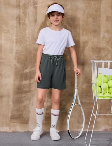 Flygo 2 Pack Boys Athletic Shorts Mesh Kids Elastic Waist Breathable Basketball Gym Shorts with Pockets4