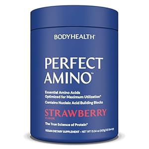BodyHealth PerfectAmino Powder – BCAA and EAA Powder for Pre and Post Workout – Amino Acid Energy Drink for Men and Women to Support Lean Muscle and Recovery – Strawberry – 120 Servings