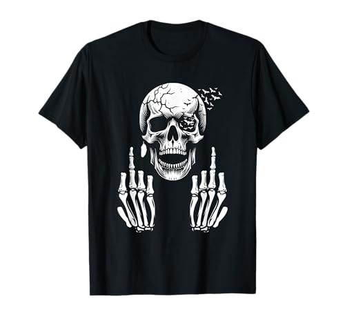 T-Shirt Humoristique pour Adulte avec tête de Mort Squelette Doigt d'honneur F You T-Shirt