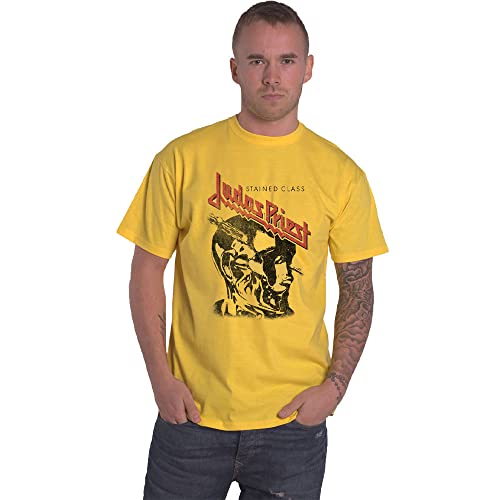 Judas Priest T Shirt Stained Class Vintage Head Band Logo Official Mens Yellow L