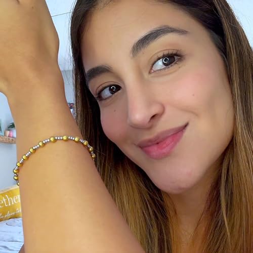 Gold Bracelet for Women 14K Gold Plated Stainless Steel 4mm Bead Bracelet non Tarnish Jewelry2