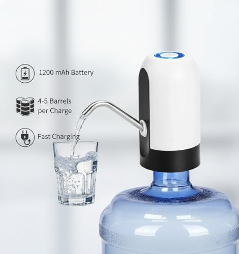 Image of RORIAN Wireless Automatic Water Dispenser Pump for 20 Litre Bottle | USB Rechargeable Portable Drinking Water Pump | Universal Fit for Home, Office, and Outdoor Use (S2) (3 Months Warranty)