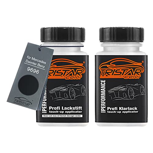 TRISTARcolor Autolack Lackstift Set für Mercedes/Daimler Benz 9696 Nachtschwarz/Nocturnal Black Basislack Klarlack je 50ml