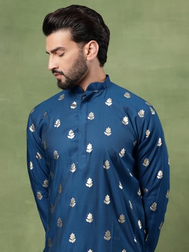 Image of SOJANYA (Since 1958 Men's Cotton Long Kurta with Golden Floral Motif Print