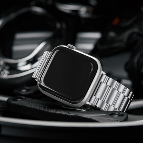 Image of EPULY Compatible with Apple Watch Band 42mm 44mm 45mm 38mm 40mm 41mm, Business Stainless Steel Metal Wristband for iWatch SE & Series 7 6 5 4 3 2 1 for Men Women (Silver, 41mm 40mm 38mm)