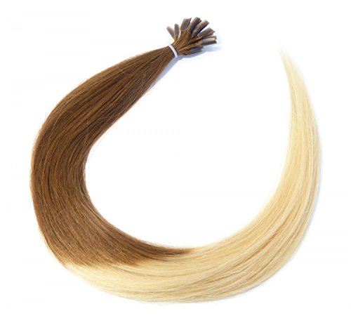 Extensions cheveux 50 cm ombré brun blond platine pour coiffures d'été