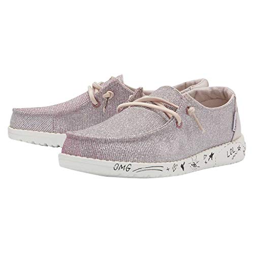 Image of HEYDUDE Girl's Wendy Youth Disco Pink Size 10 | Girl's Shoes | Girl's Lace Up Loafers | Comfortable & Light-Weight