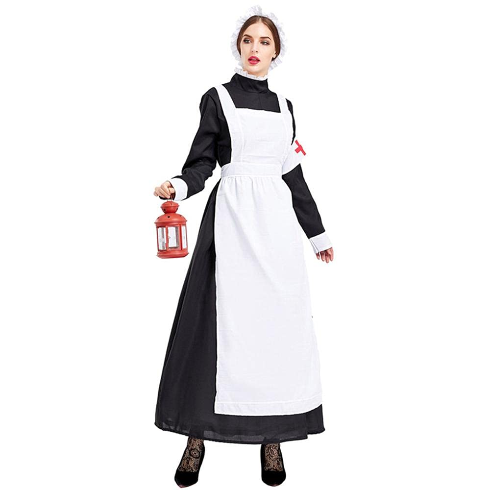 Nun pielęgniarka kostium z fartuchem czapka mankiet pierścień cosplay Halloween Boże Narodzenie przyjęcie strój dla kobiet (XL)