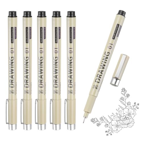 Meccanixity 6Pcs Fineliner Ink Pens, 0.25Mm Black Micro Pens With