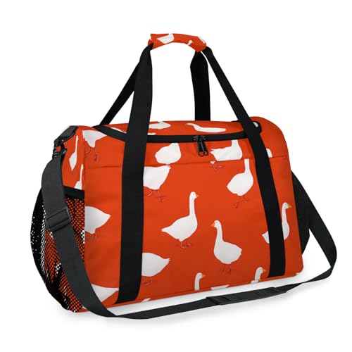 Duck White Red Travel Duffel Bag Weekender Overnight Bags for Women Men Foldable Waterproof Tote Bag with Trolley Sleeve2