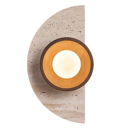ZSJPDP Vintage Farmhouse Style Wood Wall Light, Natural Yellow Travertine Wall Lamp, G9 Base Spherical Glass Lampshade Wall Sconce, Living Room Restaurant Bedroom Wall Mounted Lighting Fixtures