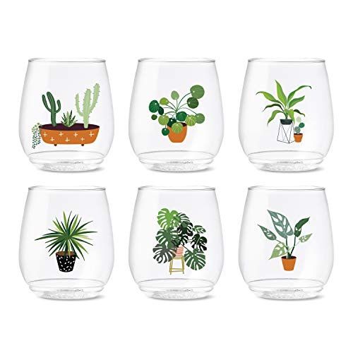 TOSSWARE POP Vino Plant Mom Series Lot de 6 verres à vin recyclables, incassables et transparents en plastique transparent 414 ml