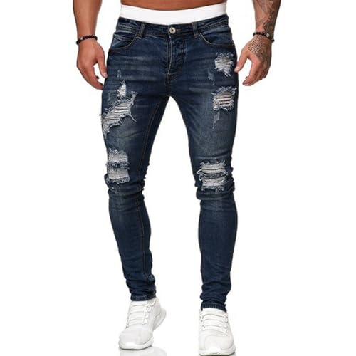 eoeioa Slim Fit Ripped Jeans Men Gothic Zipper Button Elastic Waist Skinny Jeans Casual Stretch Denim Pants with Pockets4
