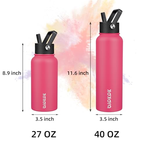 Image of BJPKPK Insulated Water Bottles with Straw Lid, 27oz Stainless Steel Water Bottle with 3 Lids, Leak Proof BPA Free Metal Thermo, Mugs, Tumblers, Keep Cold Hot - Rose Pink