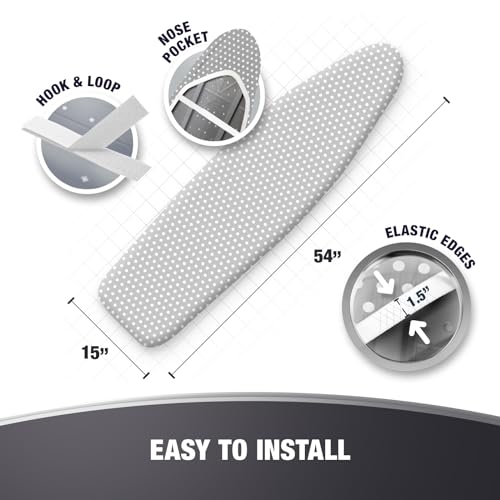 COTTY HOME Extra Thick Ironing Board Covers with Pad Standard Size 15x54, Heat Reflective Full Scorch Resistant Padding, Snug Fit Non-Slip Nose Pocket Fastener Straps Elastic Edges, Gray Spotted by COTTY HOME - Image 5
