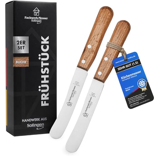 Fachwerk-Messer 2er-Set Buckelsmesser extra scharf | schneidet mühelos durch Brötchen Obst und Gemüse | Solinger Handabzug | Glatt Buchenholz-Griff | Frühstücksmesser Testsieger 2024 Made in Germany