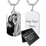 Mandore Designs Personalised Square Necklace Pendant Dog Tag with Engraved Photo and Text (silver) (Silver)