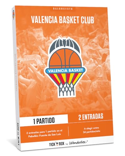 Tick&Box - Caja Regalo - Valencia Basket - 2 entradas para 1 Partido de Baloncesto en el Pabellón Fuente de San Luis a Elegir Entre 34 Partidos/año - Idea Regalo Supporters