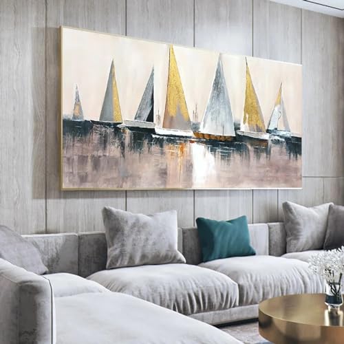 Peinture à l'huile pour habiller un mur vide salon tableau bateau mer moderne 30x60