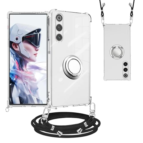 For RedMagic 10 Air ケース 全透明 クリア 保護カバー 車載ホルダー対応 YANMONGI リング付き スタンド機能 カバー 首かけ 肩掛け 斜めかけケース エアバッグ スマホケース 耐衝撃 TPU バンパー スクリーン & カメラ保護