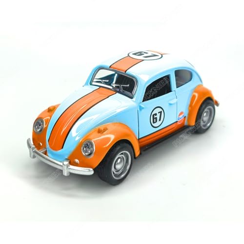 Image of Classic Vintage VW Beetle Diecast Metal Pullback Toy car with Openable Doors for Kids | 1:36 Scale Model | Pull Back | Gift for Boys Girls (Gulf)