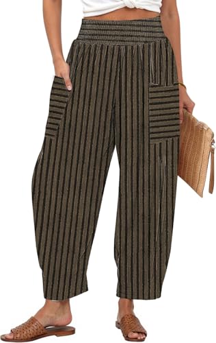 Image of TARSE Women's Linen Wide Leg Pants Baggy High Waist Palazzo Pants