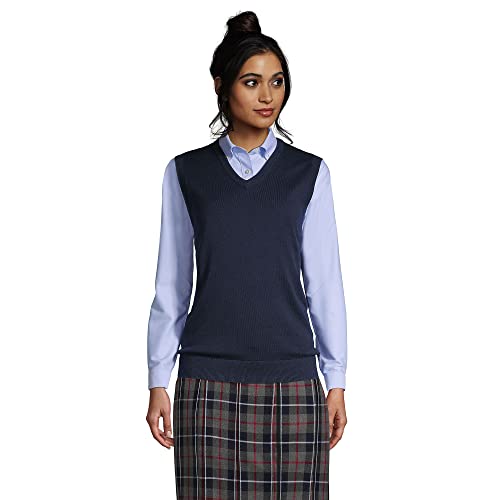 Lands' End Uniform Kids Cotton Modal Sweater Vest Classic Navy Womens Regular Small #TOP21
