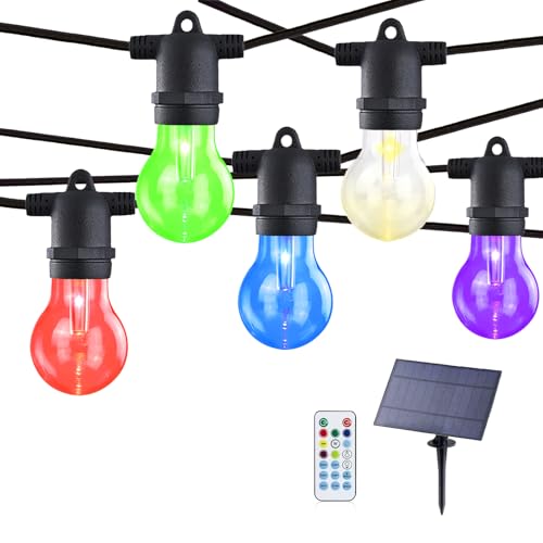 Image of Auroraworld 48FT Commercial Outdoor String Lights RGB - Dimmable Shatterproof Edison Bulbs with Remote, Waterproof Patio Lights for Cafe, Yard, Party, Wedding