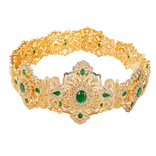 Women's Gold Color Morocco Style Bridal Crystal Belts Hollow Flower Wedding Derss Caftan Waist Chain Body Jewels2