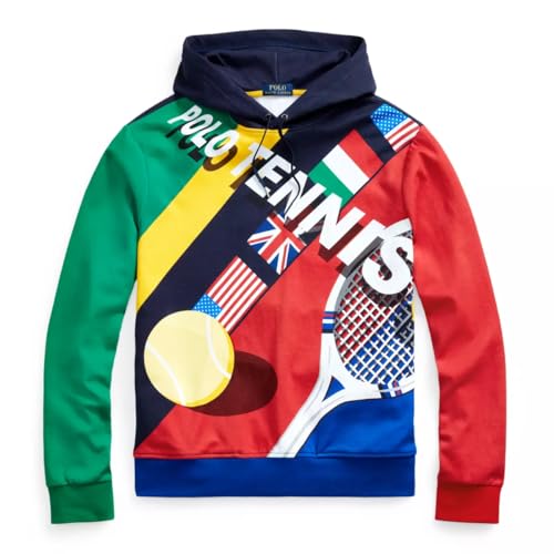 POLO RALPH LAUREN Men's Sweater Large Pullover Hoodie Colorblock (Large, Navy)