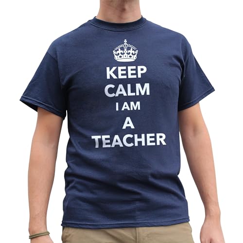 Nutees Keep Calm I Am A Teacher Profession Camiseta para Hombre (Azul Marino), Large