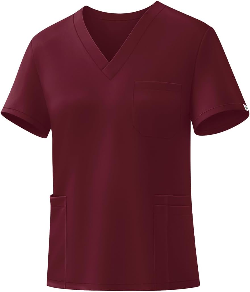 V-Neck Scrub Tops Women - Stretchy 3-Pocket Nurse Scrubs with Medical Uniform Fit