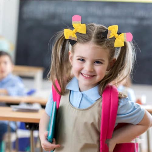 Back to school hair bows for girls, pencil bow clips alligator hairpins barrettes for kids uniform decor accessories gift (E)