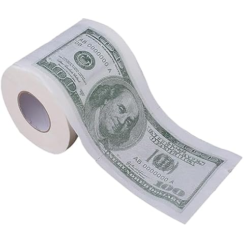 FabricFret 1 Roll Money Toilet Paper, 100 Dollar Bill Printed Toilet Paper, Gag Gift 2-Ply Funny Toilet Paper Roll, Money Printed Toilet Paper Novelty Gift Idea, Pranks & Surprises Bathroom Decoration Cover