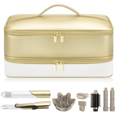 Image of Travel Hair Dryer Case for Shark Glam, Portable Hair Tools Bag for Shark FlexFusion, Double-Layer Storage Carrying Case for Shark FlexStyle Blow Dryer, Silki Straightener & Glossi Attachments Holder