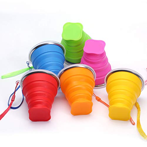 Silicone Collapsible Travel Water Cup, 6Pack Collapsible Silicone Cup With Lid, Expandable Drinking Cup Set, Reusable Mug For Camping, Hiking, Travel #TOP6