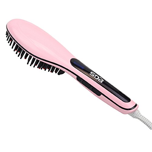 SDB Brush Hair Straightener,Anion Hair Care, Anti Scald,Instant Magic Silky Straight Hair Styling,Massage Straightening Irons, Detangling Hair Brush,Zero Damage Pink
