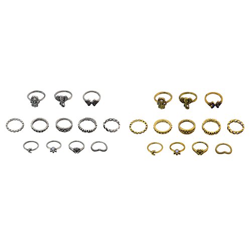 Homyl Conjunto de 12 peças de anel feminino vintage Bohemian Moon Elephant Fatima Midi para presente