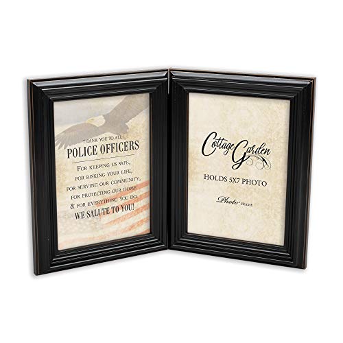 Cottage Garden Thank Police Officers Midnight Black 5 X 7 Woodgrain Hinged Double Tabletop Photo Frame #TOP2