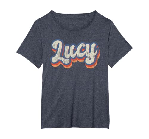 Lucy Personalized Name Shirt Custom Lettering 70's T-Shirt, Women's Plus, Heather Blue, 1X