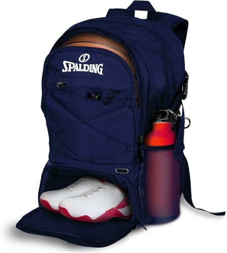 Image of Spalding Basketball Backpack Sports Bag | Large Black Backpack with Shoe and Ball Compartment | Gifts for Basketball Players