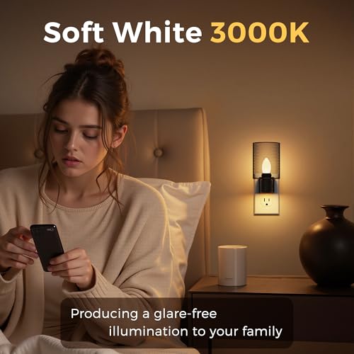 Image of L LOHAS LED Night Light, 2 Pack Night Lights Plug into Wall, 3000K Warm White, Farmhouse Plug in Light with Dusk to Dawn Sensor, for Bedroom, Bathroom, Kitchen, Hallway