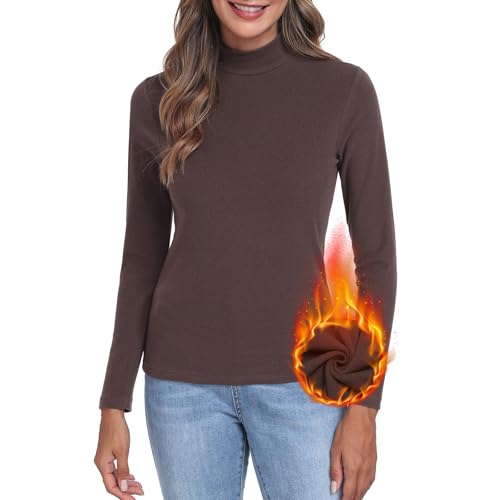 HOTIAN Damen Rollkragenshirt Langarm Slim Fit Thermo Oberteil Damen Rollkragenpullover Eindicken Elegant Dünn Basic Langarmshirt Eng