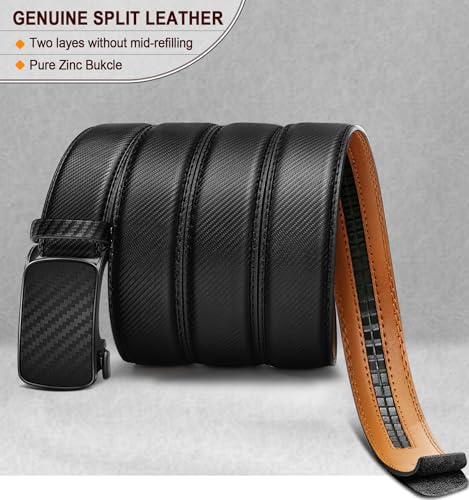 Image of BULLIANT Men Ratchet Leather Belt True-to-size 1 3 /8 inch-Gift Boxed | Smooth Sliding for Micro Fit | Holeless for Dress or Casual