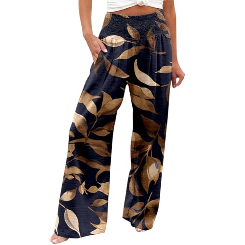 Pantalon decontracte jambes larges imprime avec ceinture et poches pratiques
