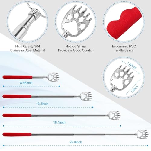 Image of 4 Pcs Different Back Scratcher Extendable Back Massager Tool with 吃, Metal Portable Telescoping Back Scratcher with Beautiful Box, Gifts for Men Women Stocking Stuffers (Red)