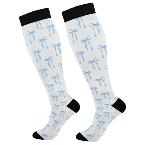 Blueangle Blue Ribbon Bow Compression Socks for Women Men, Knee High Best Support Circulation Socks for Running, Travel, Flight, Nurse